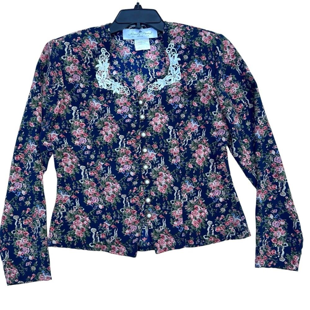 Vintage Randy Pantel Victorian Flower Print Button Front Shirt, Lace, Size 6